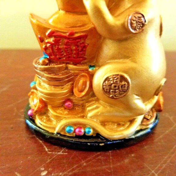 Feng Shui Gold Luck Chinese Mouse Animal Figurine Statue Gold Feng Shui Zodiac - Picture 2 of 8